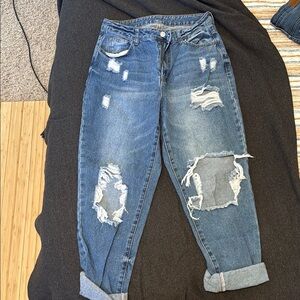 Blue High Rise Distressed Jeans
